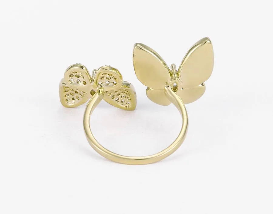 14k Gold Plated Diamond & pearl Moonlight Butterfly Ring