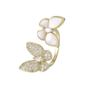 14k Gold Plated Diamond & pearl Moonlight Butterfly Ring