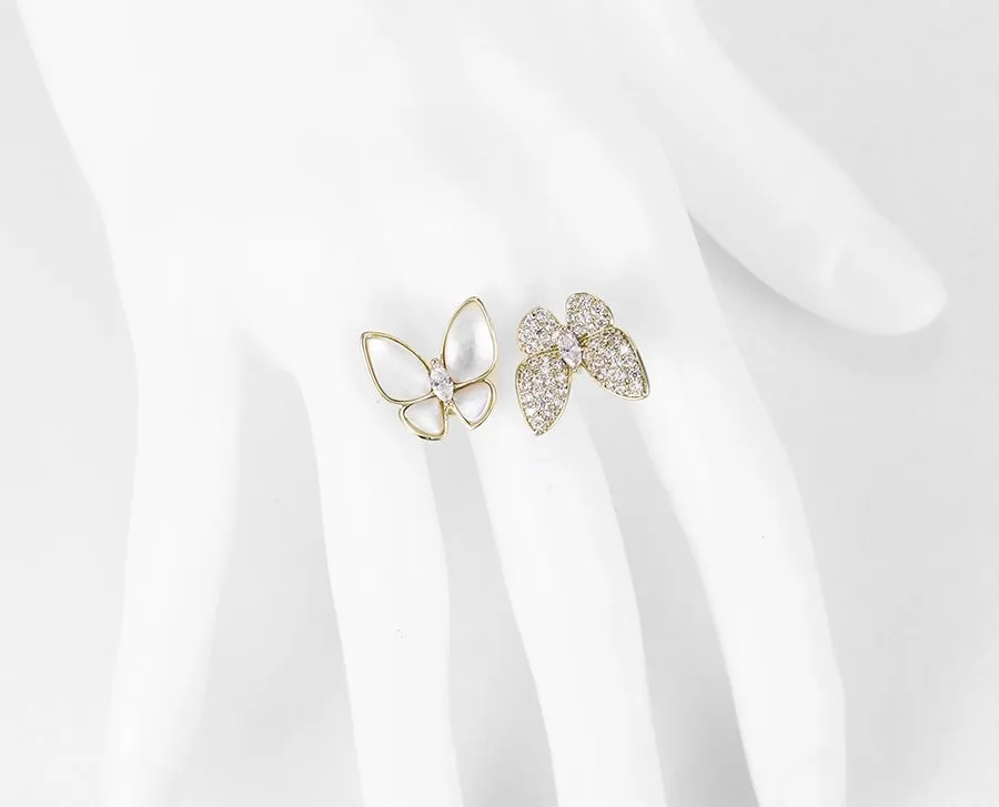 14k Gold Plated Diamond & pearl Moonlight Butterfly Ring