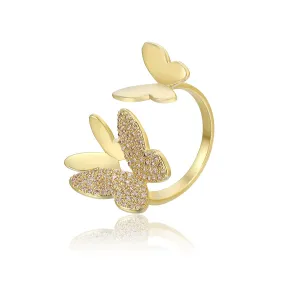 14K Gold Plated Diamond Golden Flight Butterfly Ring