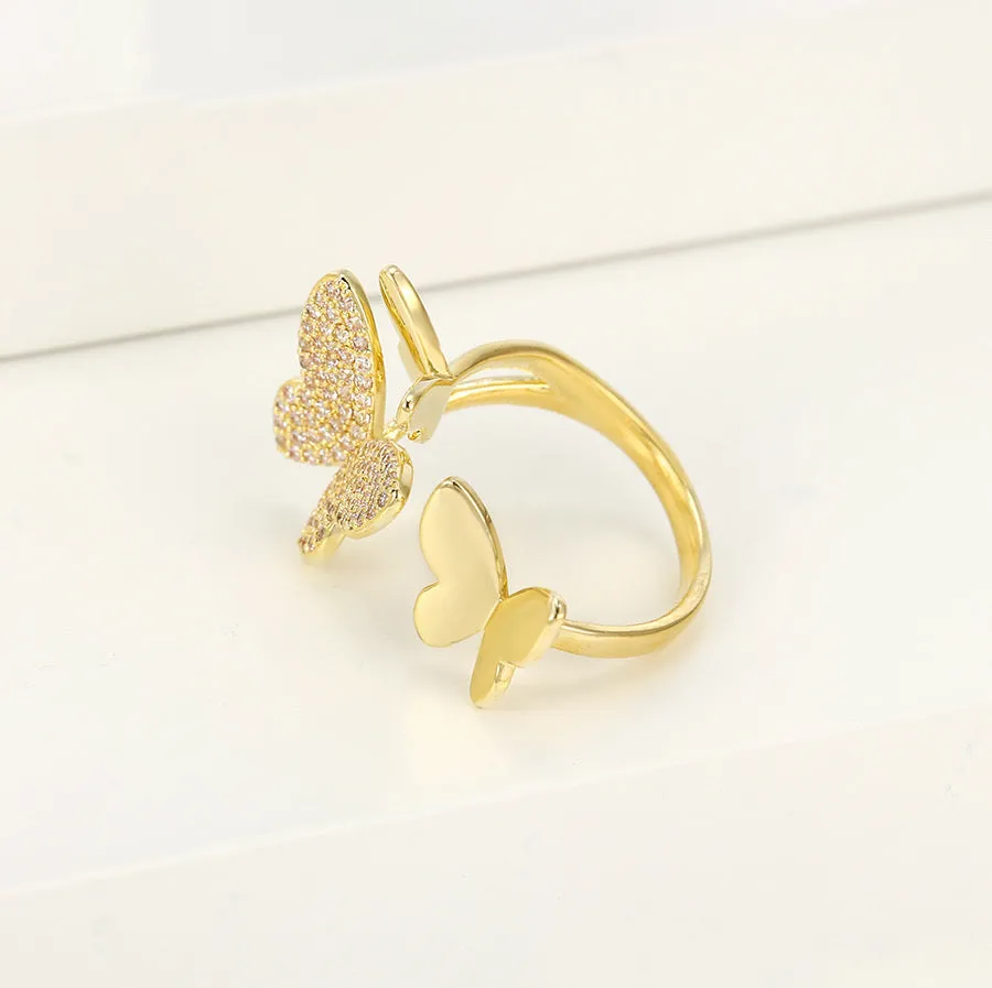 14K Gold Plated Diamond Golden Flight Butterfly Ring