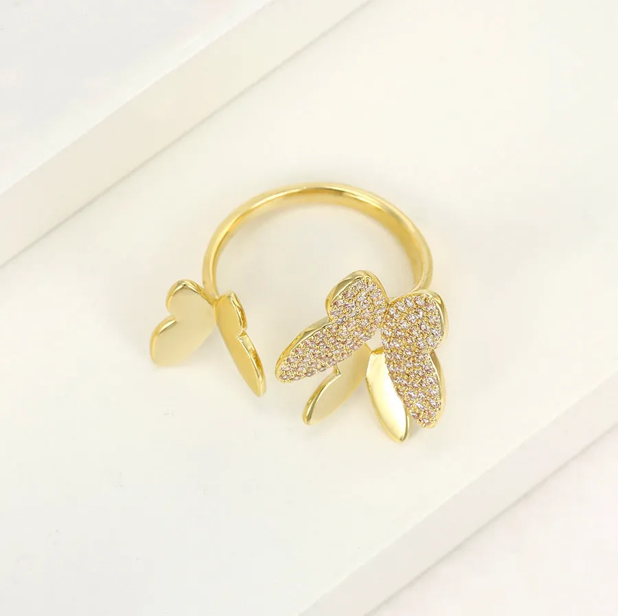 14K Gold Plated Diamond Golden Flight Butterfly Ring