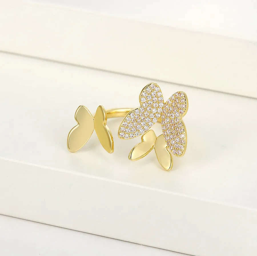 14K Gold Plated Diamond Golden Flight Butterfly Ring