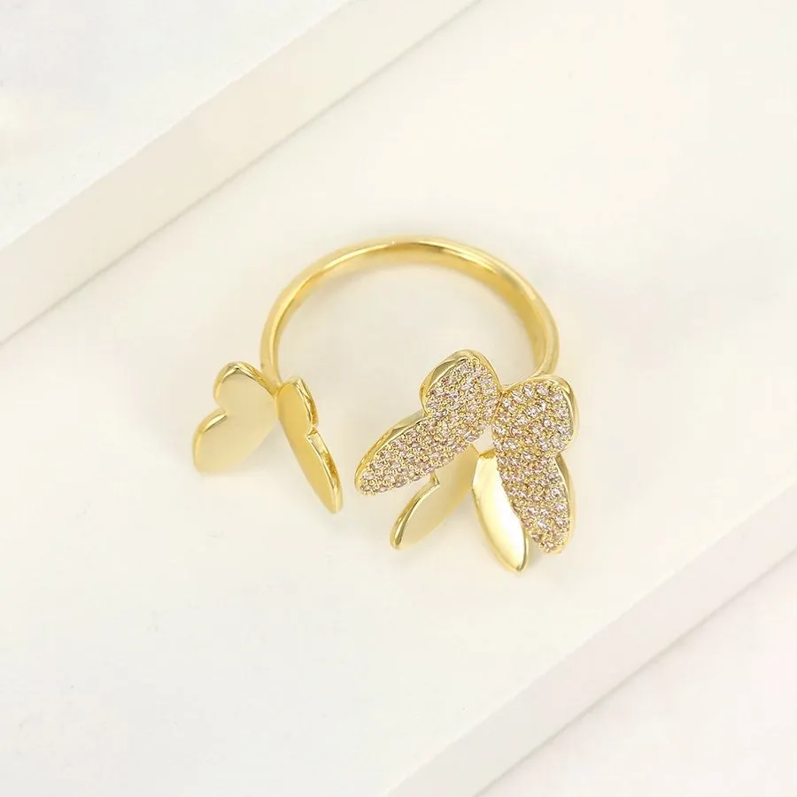 14K Gold Plated Diamond Golden Flight Butterfly Ring