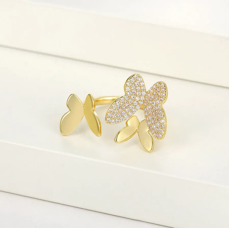14K Gold Plated Diamond Golden Flight Butterfly Ring