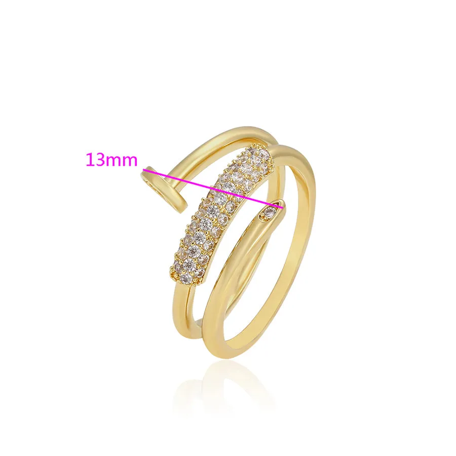 14K Gold Plated Triple Wrap Nail Head Ring