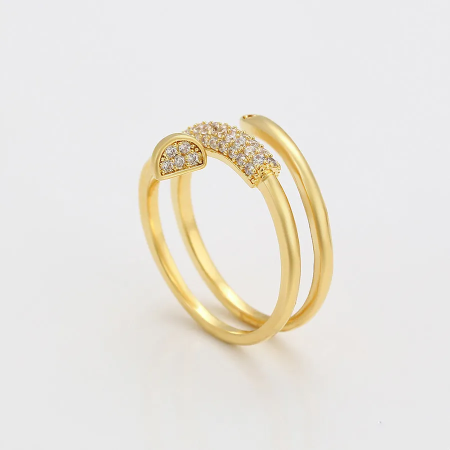14K Gold Plated Triple Wrap Nail Head Ring