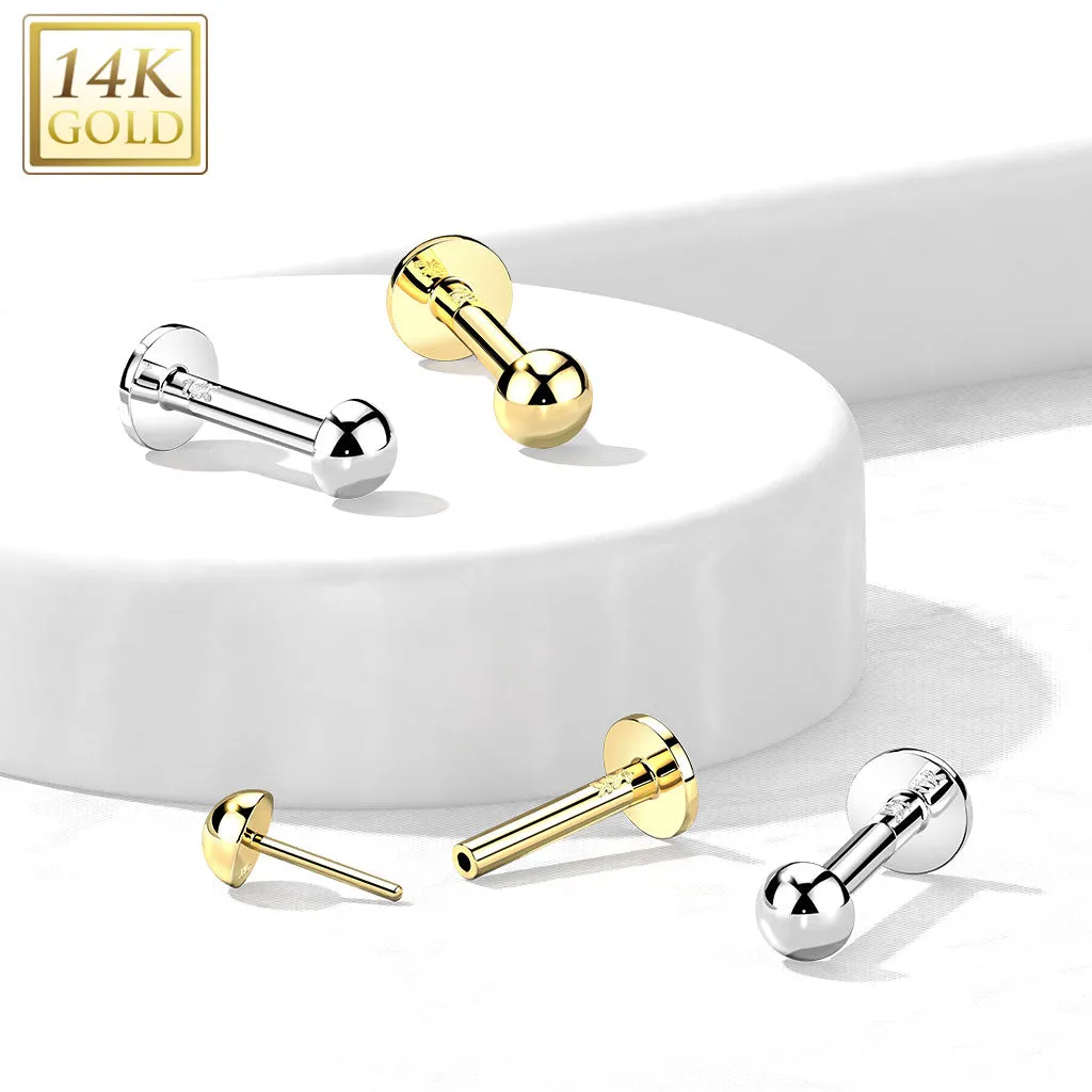 14K Solid Gold Dome Top Threadless Push-In Labret for Cartilage Monroe