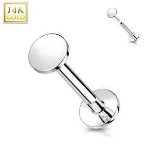 14K Solid Gold Flat Round Top Threadless Push-In Labret for Cartilage Monroe