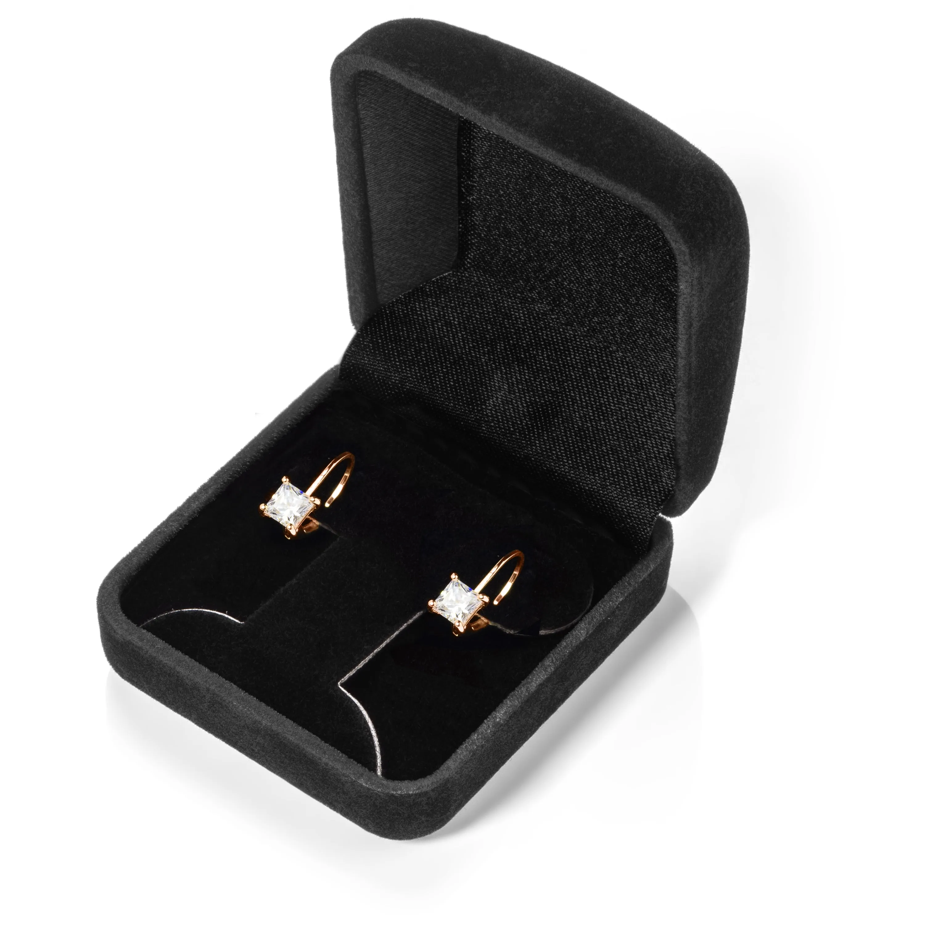 14K Solid Rose Gold Earrings | Princess Cut Cubic Zirconia | Leverback Drop Dangle Basket Setting | 1.0 CTW