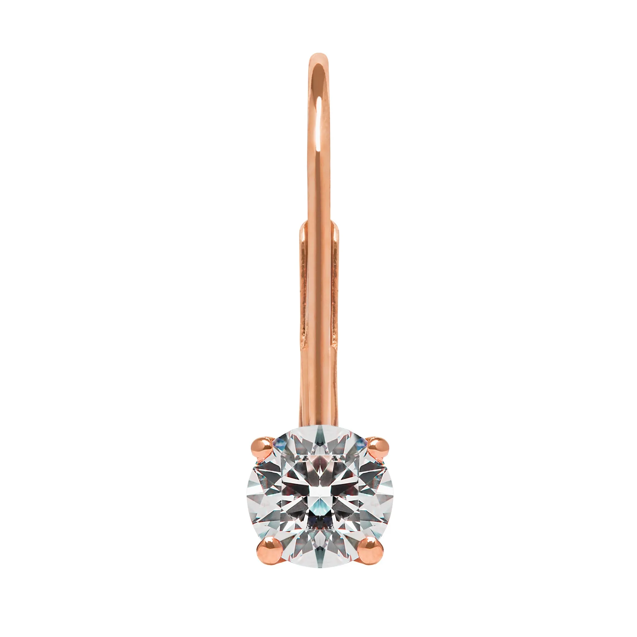 14K Solid Rose Gold Earrings | Round Cut Cubic Zirconia | Leverback Drop Dangle Basket Setting | .50 CTW