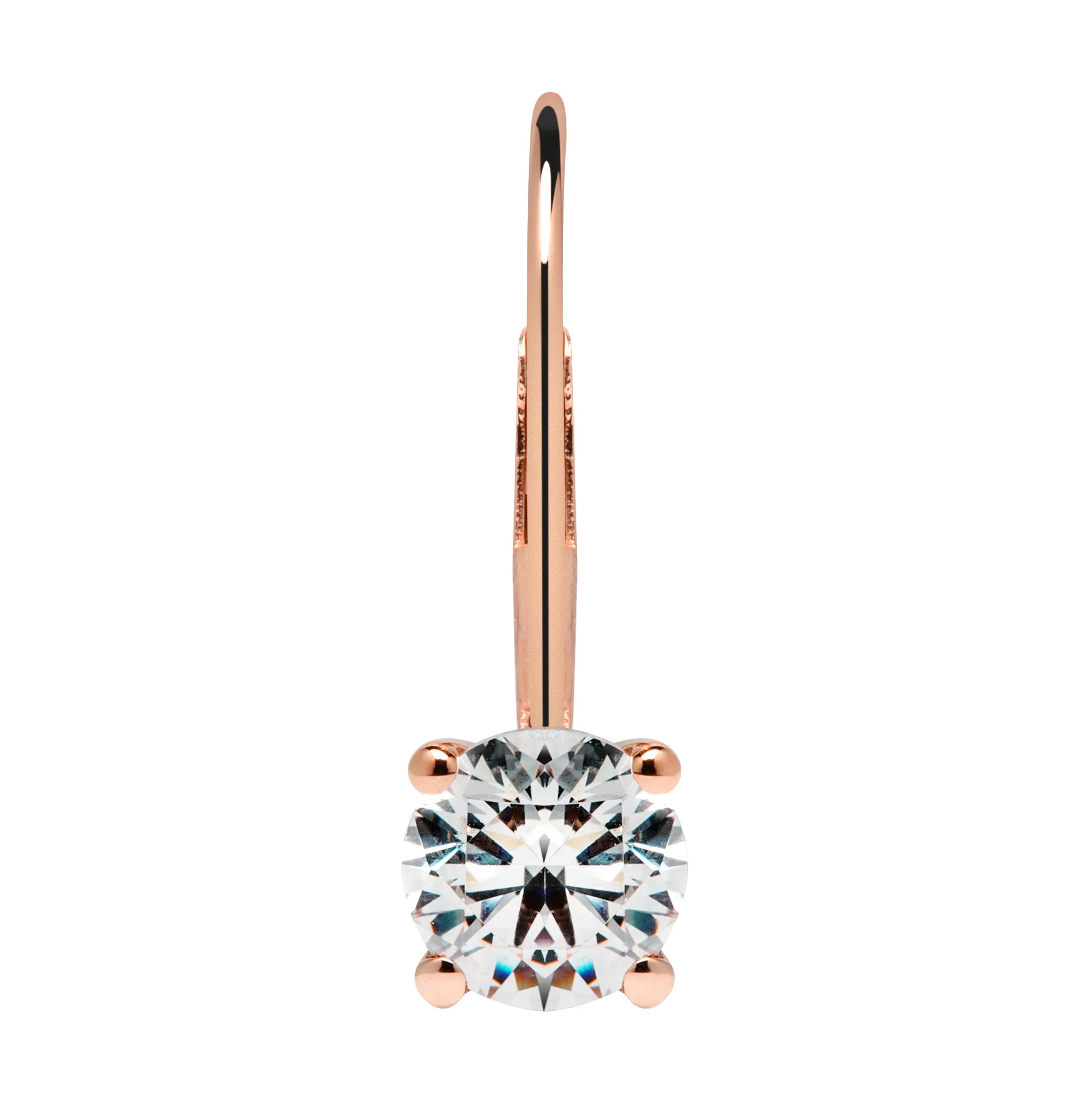 14K Solid Rose Gold Earrings | Round Cut Cubic Zirconia | Leverback Drop Dangle Basket Setting | .92 CTW