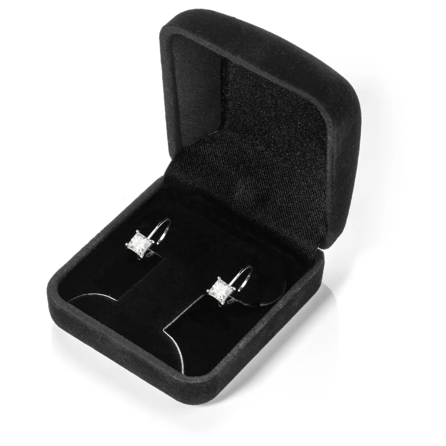 14K Solid White Gold Earrings | Princess Cut Cubic Zirconia | Leverback Drop Dangle Basket Setting | 1.0 CTW