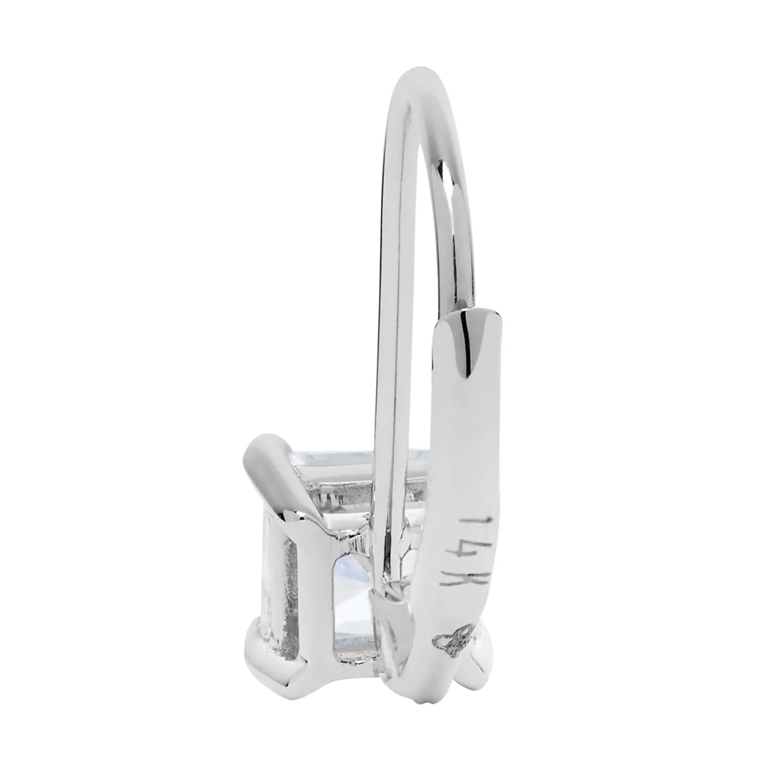 14K Solid White Gold Earrings | Princess Cut Cubic Zirconia | Leverback Drop Dangle Basket Setting | 1.0 CTW