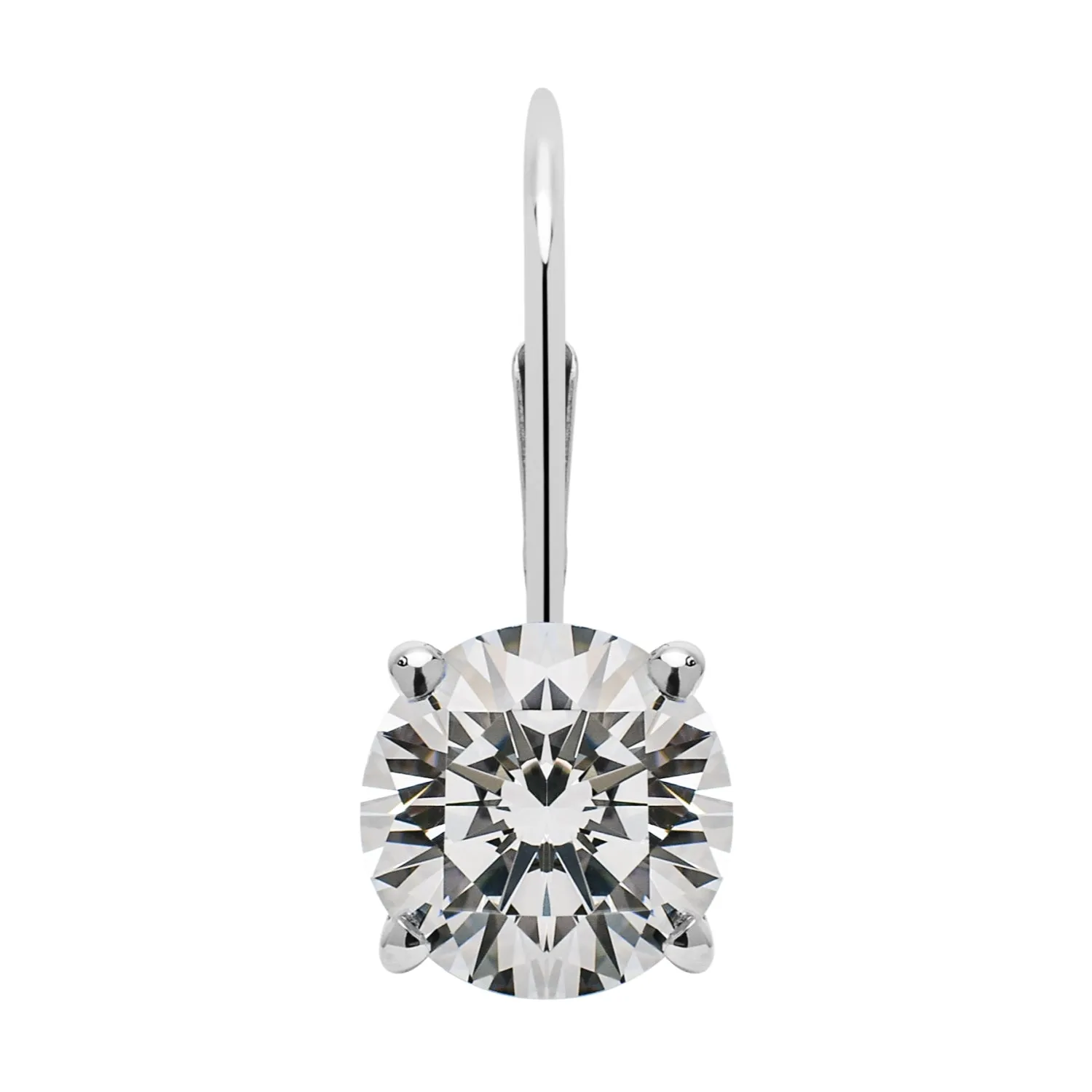 14K Solid White Gold Earrings | Round Cut Cubic Zirconia | Leverback Drop Dangle Basket Setting | 1.68 CTW