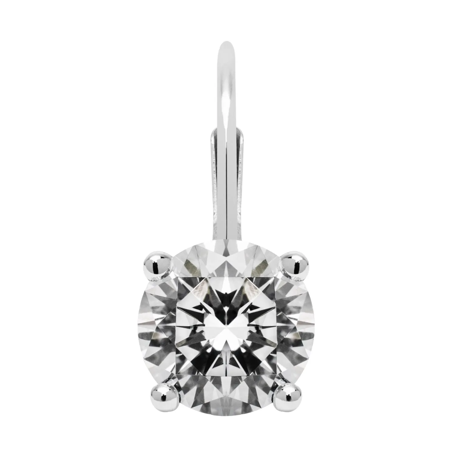 14K Solid White Gold Earrings | Round Cut Cubic Zirconia | Leverback Drop Dangle Basket Setting | 2.0 CTW