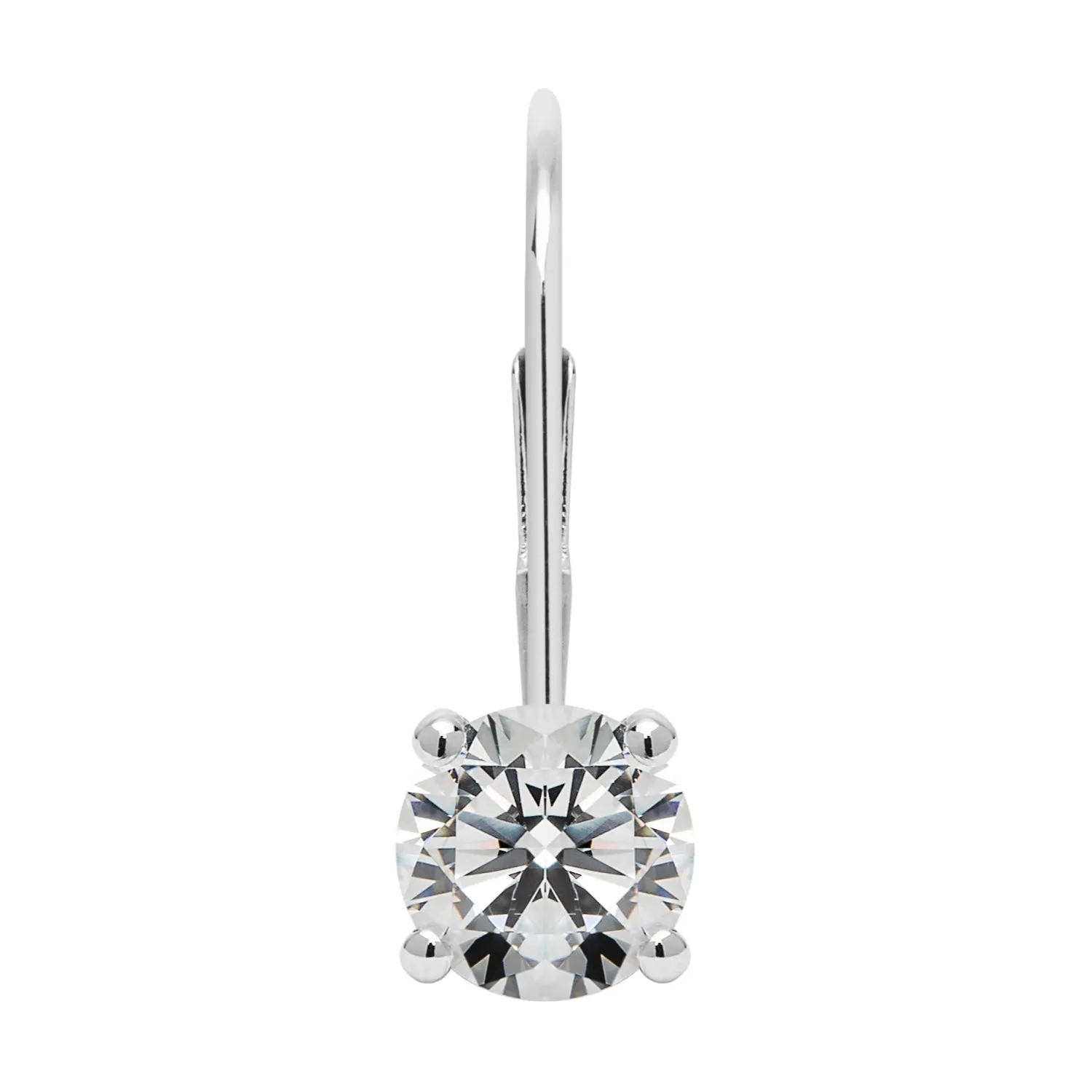 14K Solid White Gold Earrings | Round Cut Cubic Zirconia | Leverback Drop Dangle Basket Setting | .92 CTW