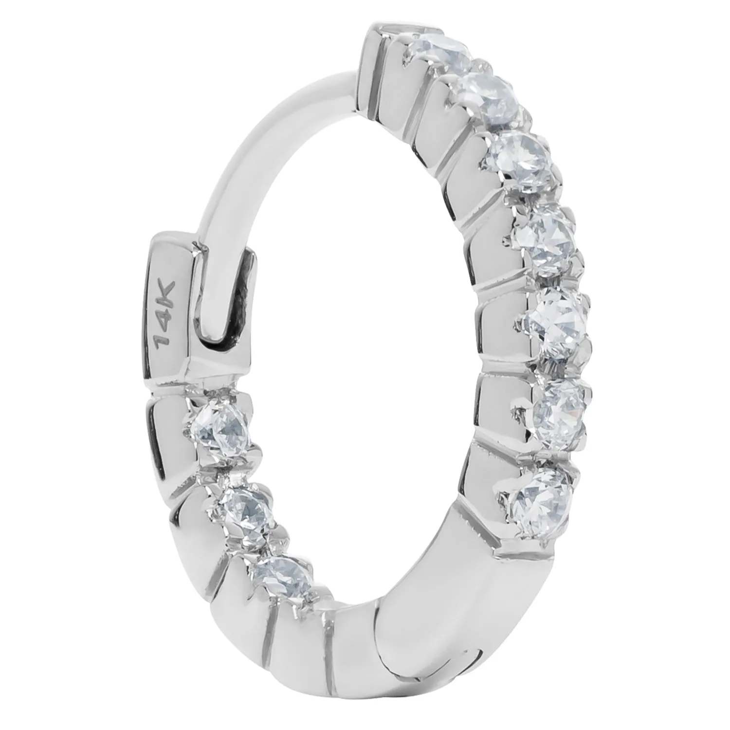 14K Solid White Gold Round Cut Huggie Hoop Cubic Zirconia Earrings 12mm (.20 CTW, Diamond Equivalent), With Gift Box