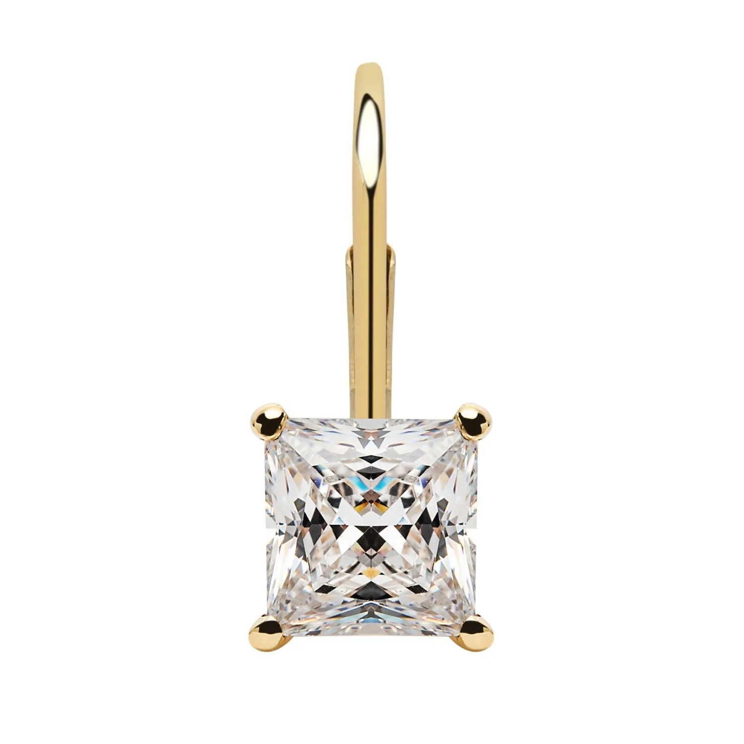 14K Solid Yellow Gold Earrings | Princess Cut Cubic Zirconia | Leverback Drop Dangle Basket Setting | 2.0 CTW