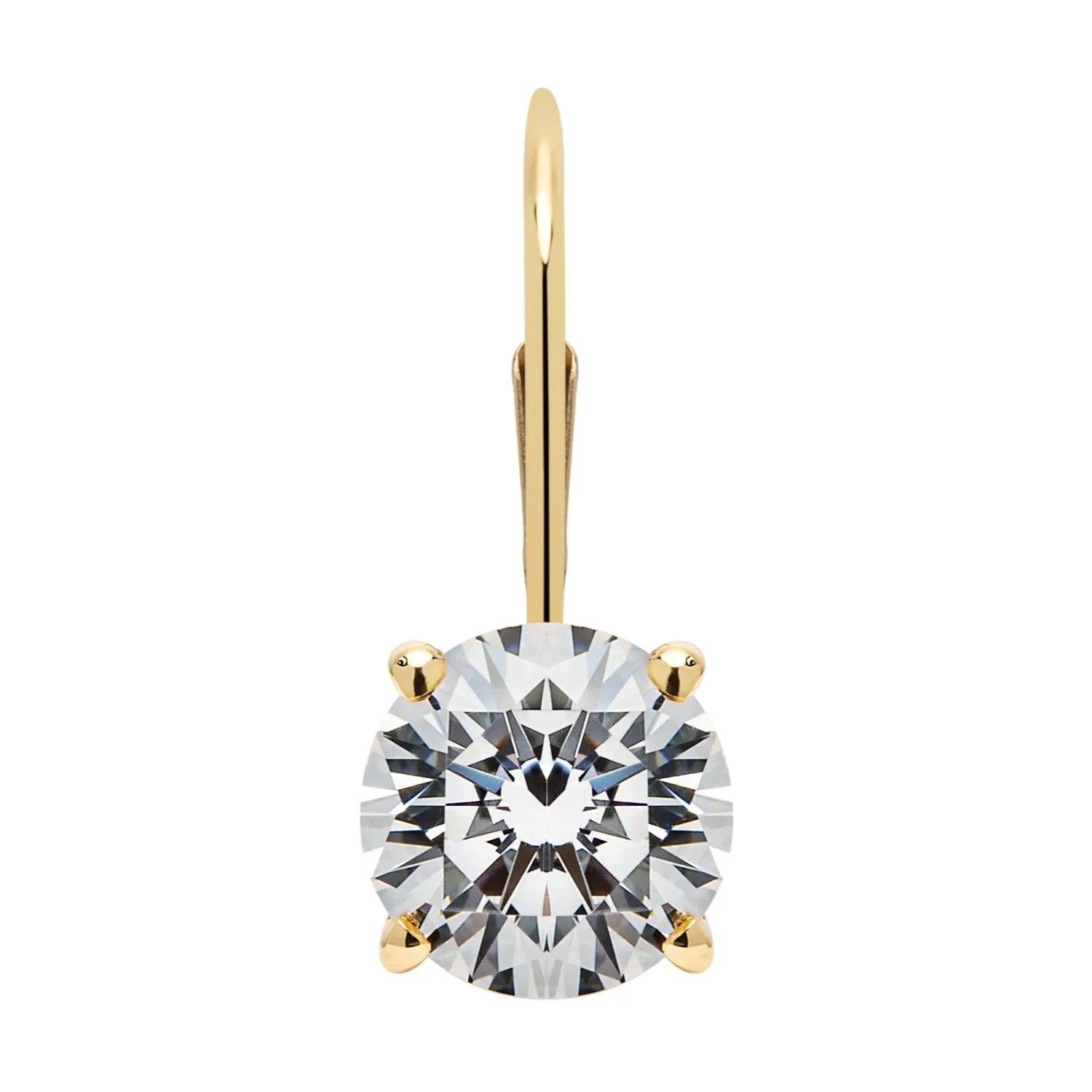 14K Solid Yellow Gold Earrings | Round Cut Cubic Zirconia | Leverback Drop Dangle Basket Setting | 1.68 CTW