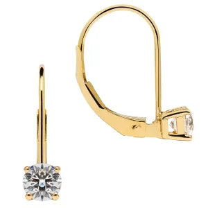 14K Solid Yellow Gold Earrings | Round Cut Cubic Zirconia | Leverback Drop Dangle Basket Setting | .50 CTW