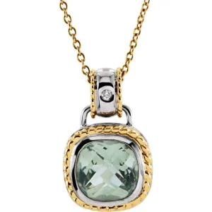 14K White & Yellow Gold Green Quartz & .04 CTW Diamond 18" Necklace