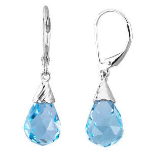 14k White Gold 12x8mm Briolette Swiss Blue Topaz Earrings