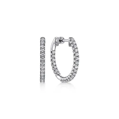 14K White Gold 20MM Inside Out Diamond Hoop Earrings
