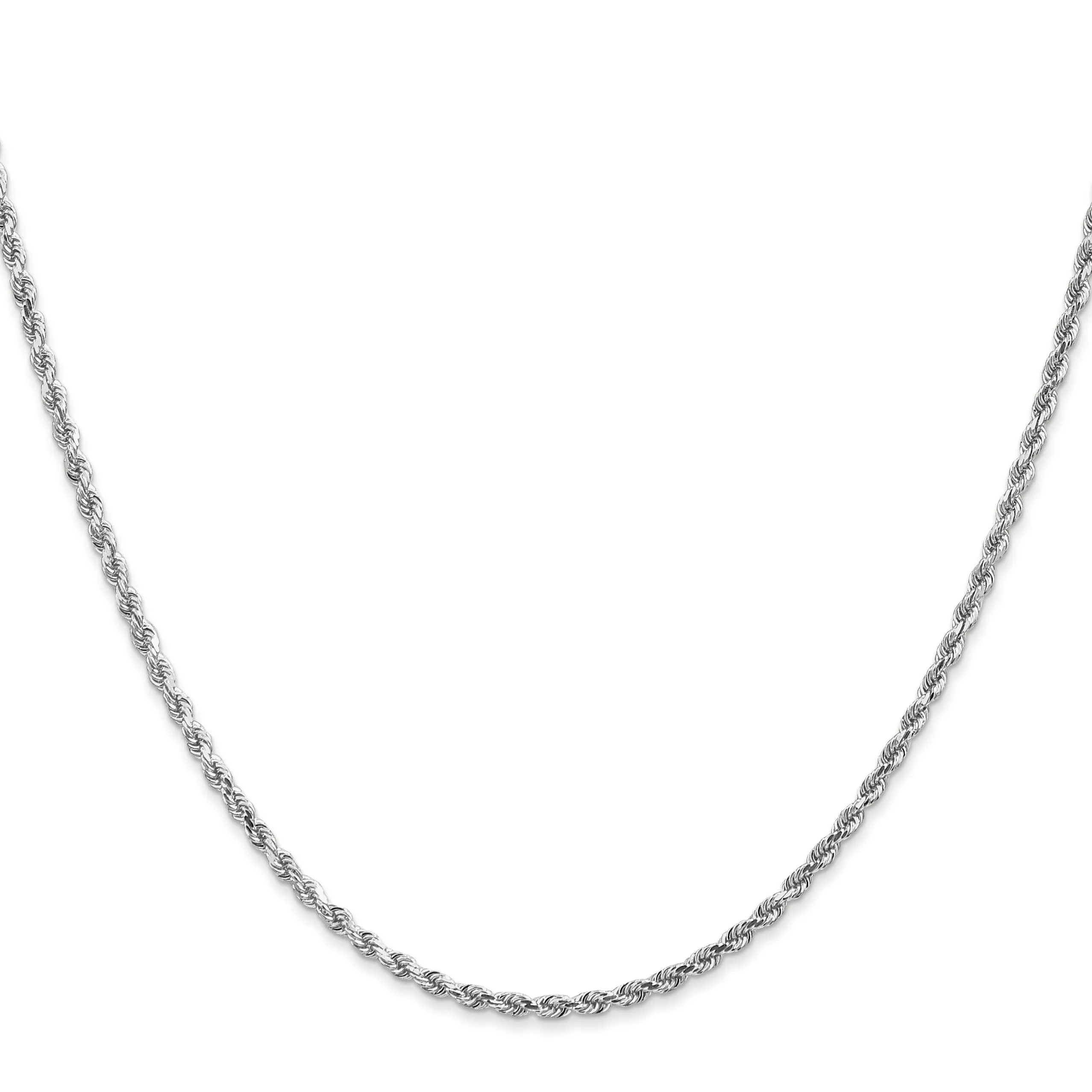 14K White Gold 2mm Diamond Cut Rope Chain
