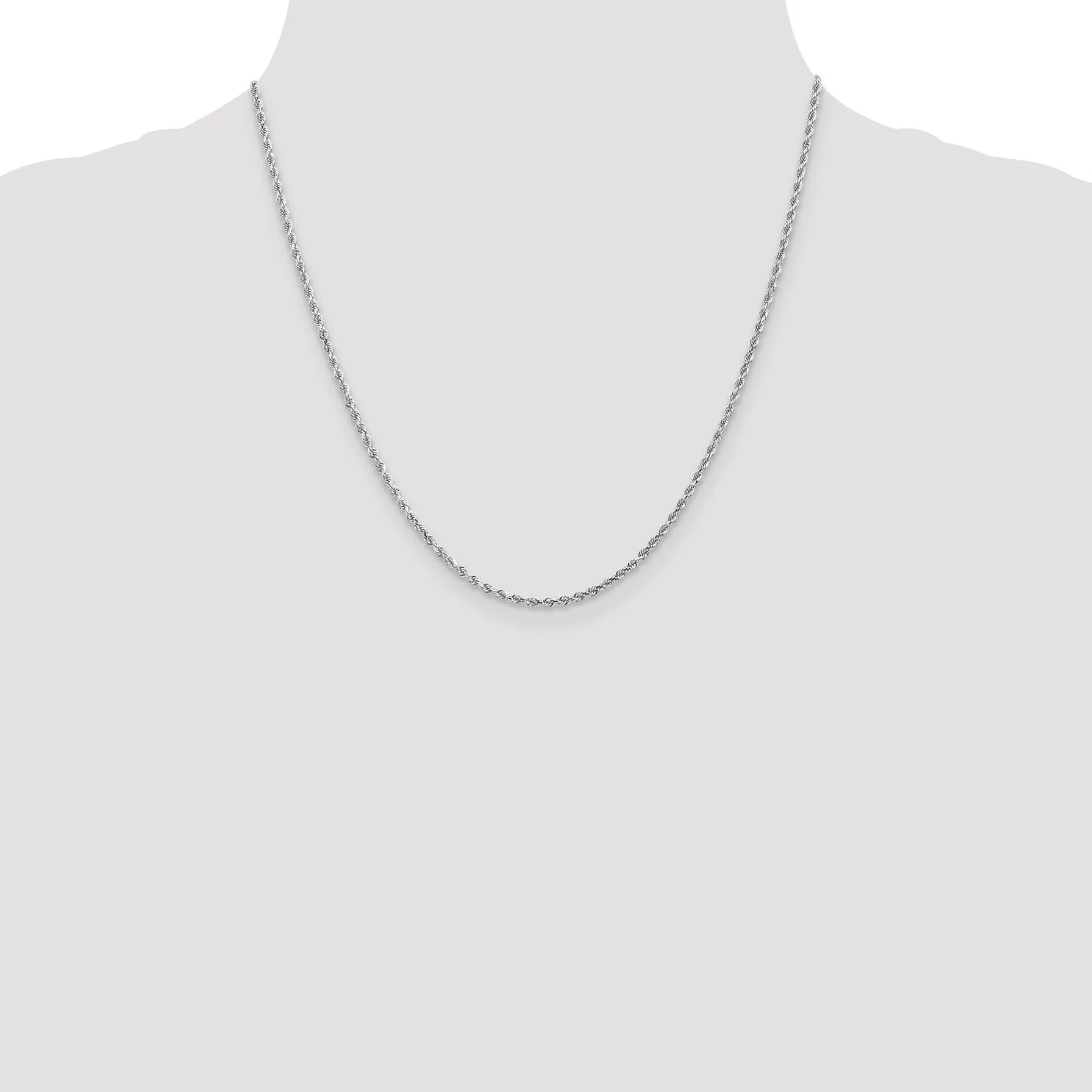 14K White Gold 2mm Diamond Cut Rope Chain
