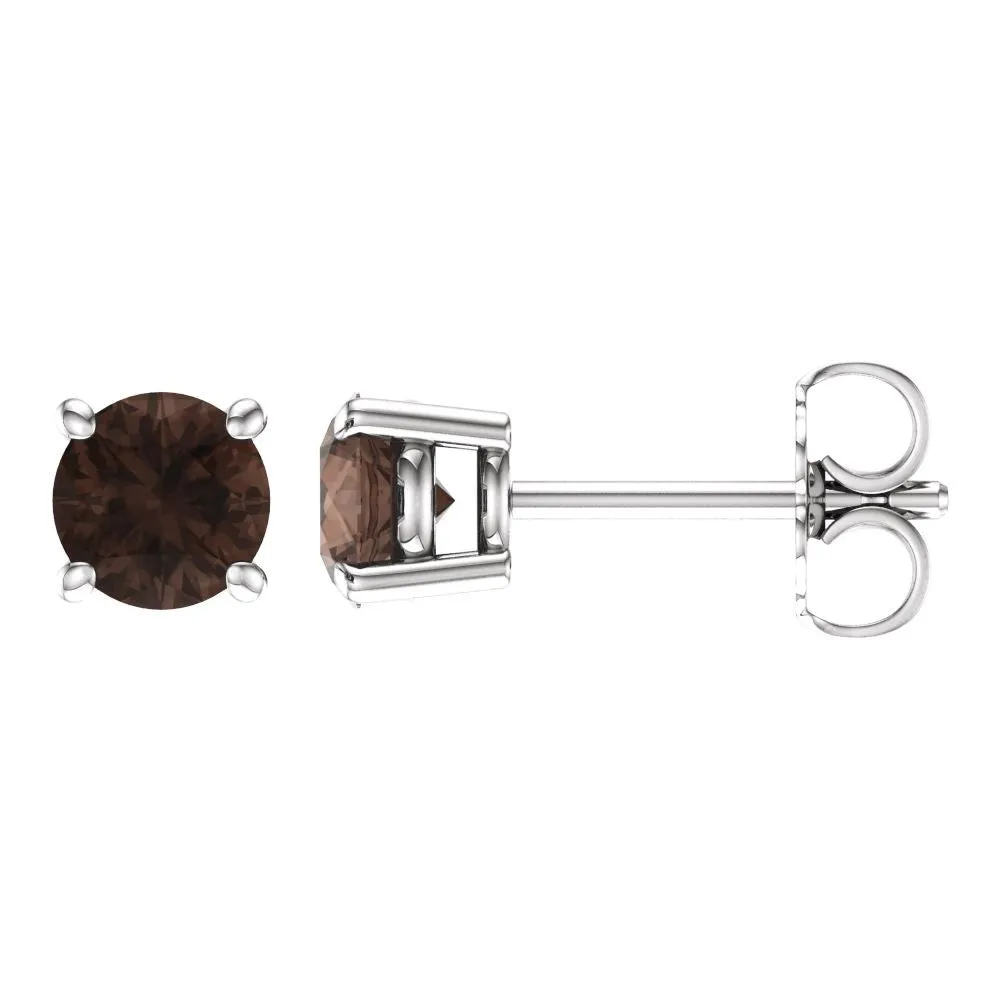 14k White Gold 5mm Round Smoky Quartz Earrings
