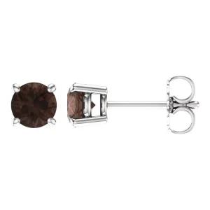 14k White Gold 5mm Round Smoky Quartz Earrings