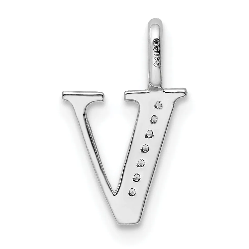 14K White Gold Diamond 0.028-CT Letter V Initial Charm Pendant