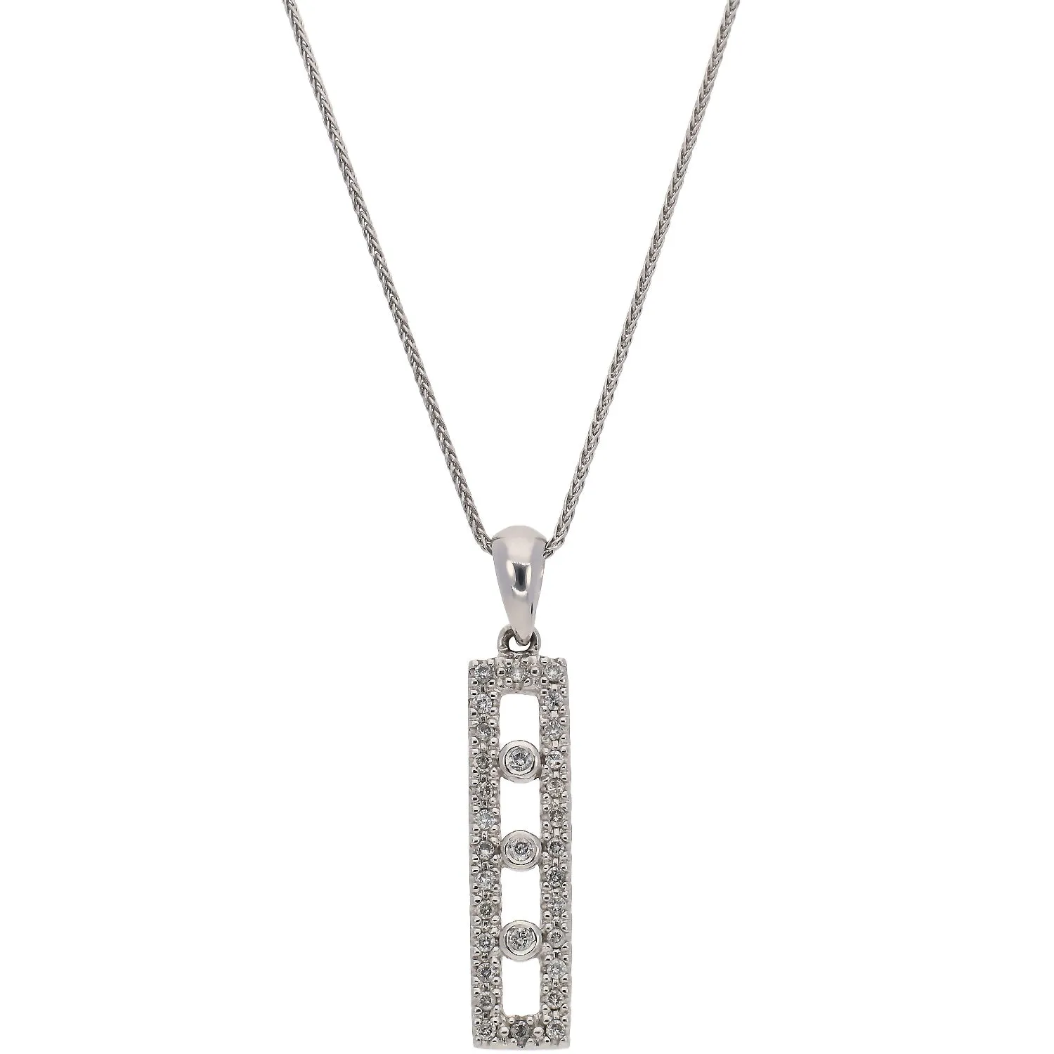 14K White Gold Elongated Diamond Pendant Necklace