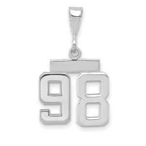 14k White Gold Polished Finish Small Size Number 98 Charm Pendant