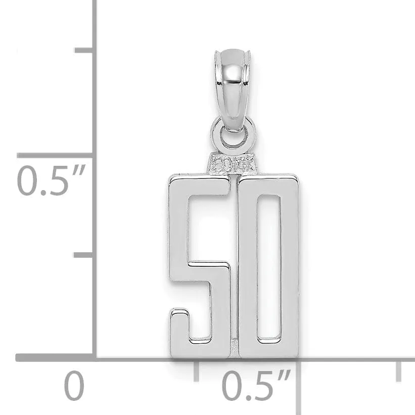 14K White Gold Polished Finished Block Script Design Number 50 Charm Pendant