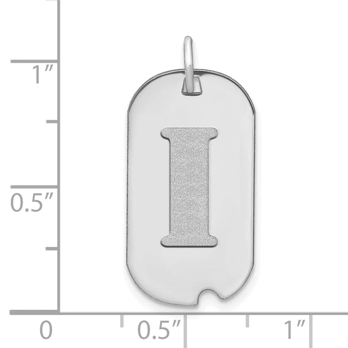 14k White Gold Rhodium Polished Finish Block Letter I Initial Dog Tag Charm Pendant
