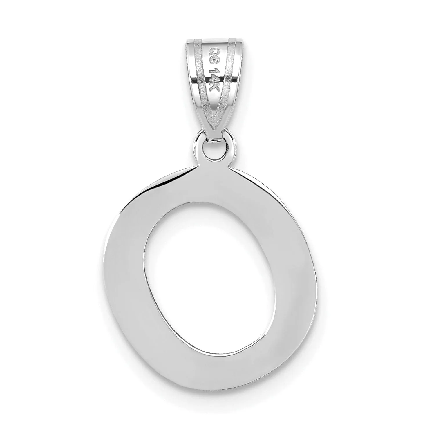 14k White Gold Slanted Design Bubble Letter O Initial Charm Pendant