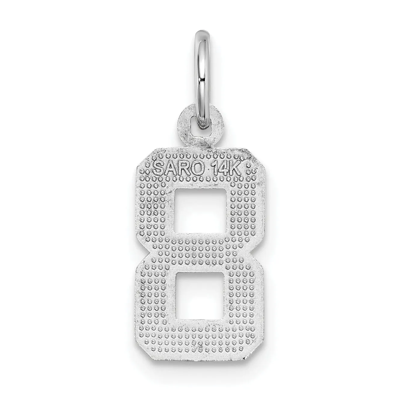 14k White Gold Small Size Diamond Cut Texture Finish Number 8 Charm Pendant