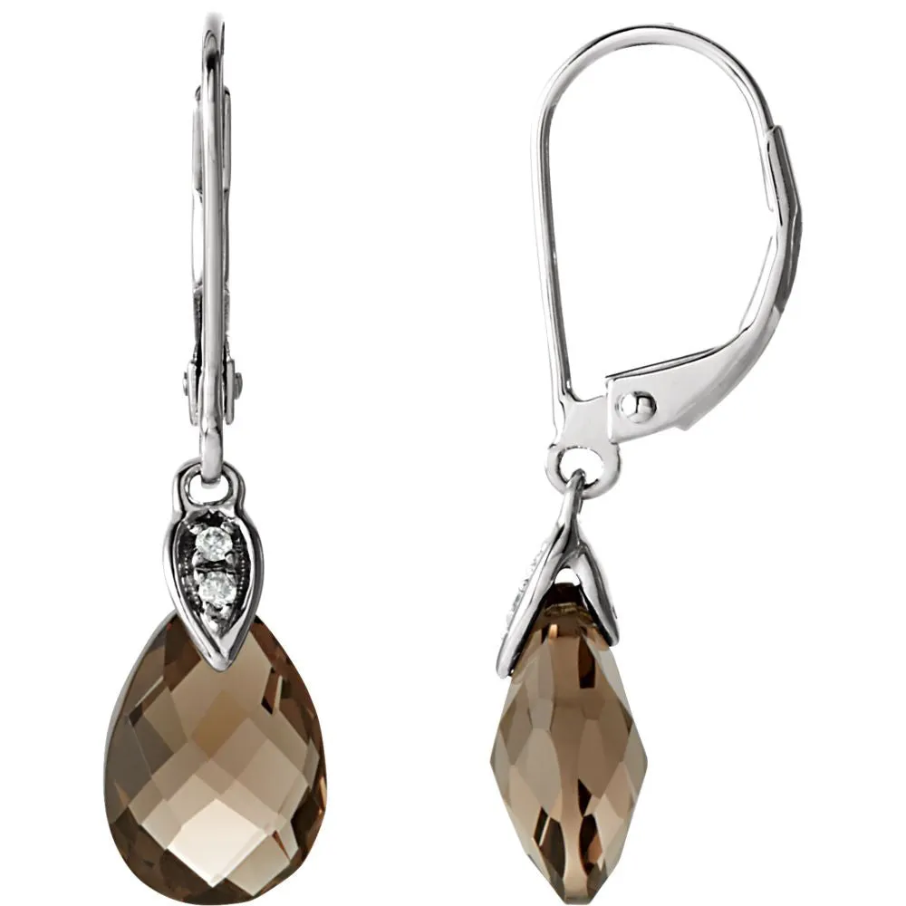 14k White Gold Smoky Quartz & .025 CTW Diamond Earrings