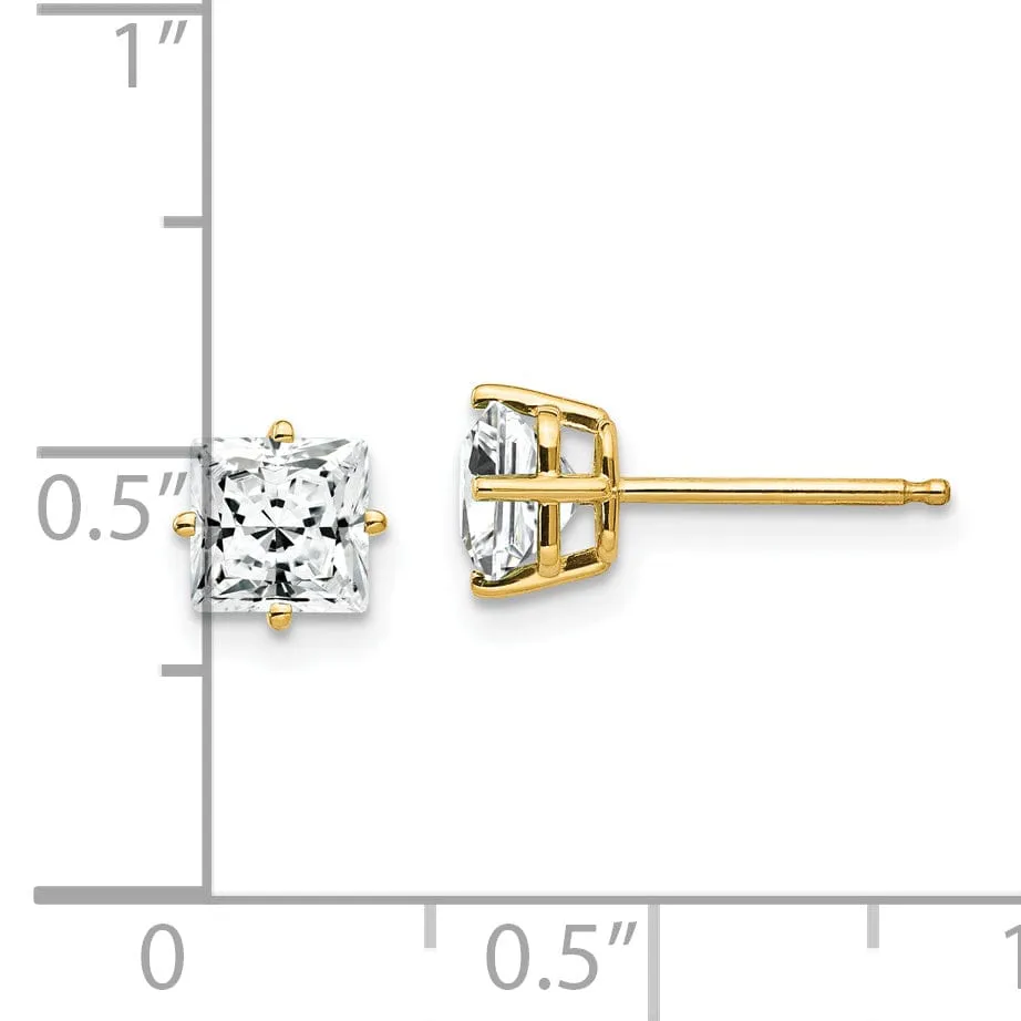 14k Yellow Gold 5MM Princess Cut C.Z Earrings