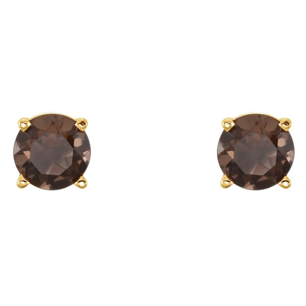 14k Yellow Gold 5mm Round Smoky Quartz Earrings