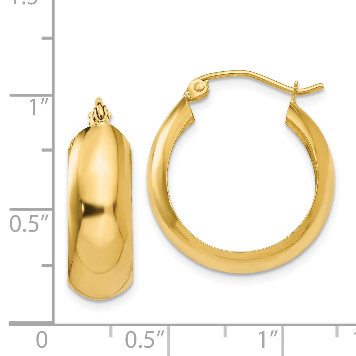 14k Yellow Gold 7MM Wide Hoop Earrings