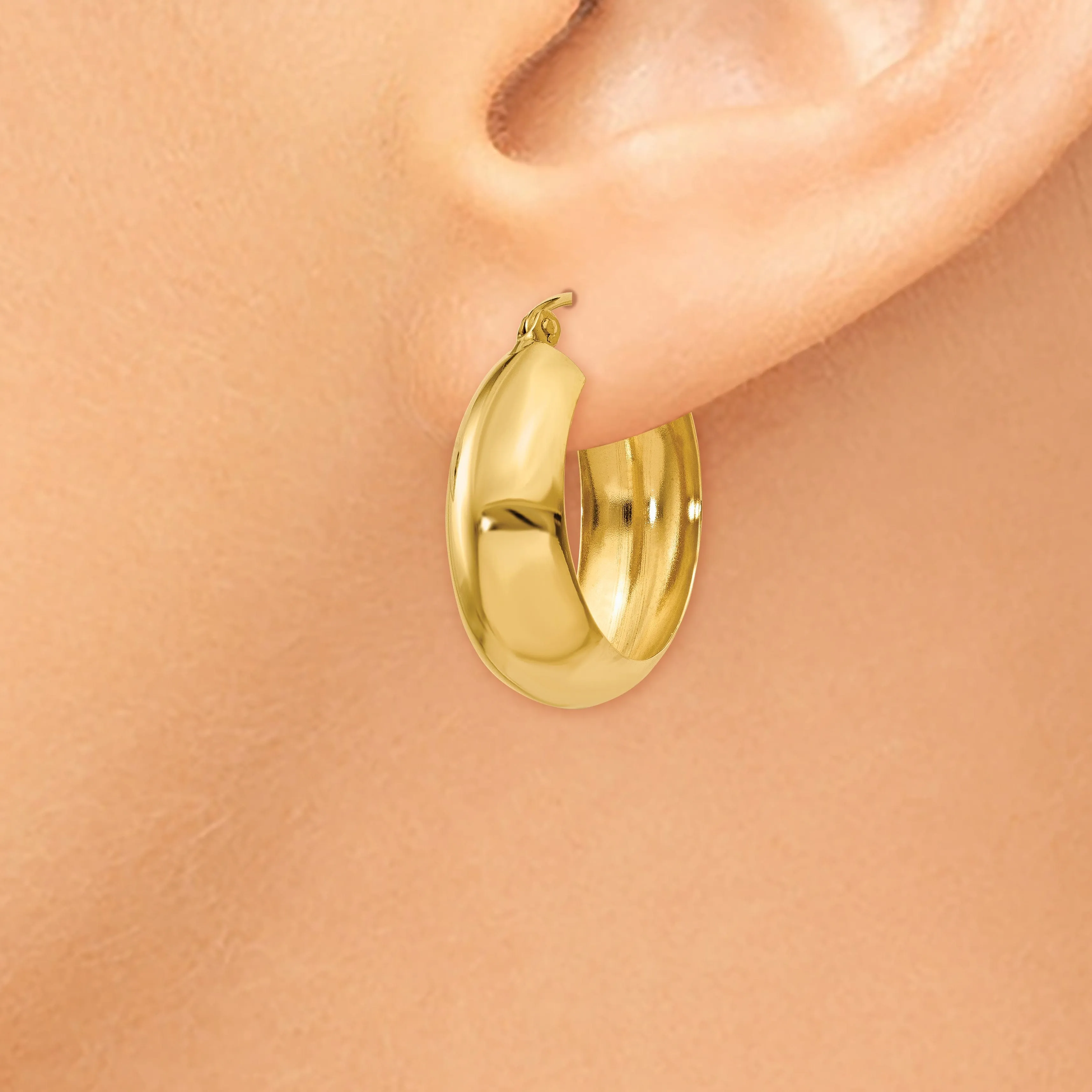 14k Yellow Gold 7MM Wide Hoop Earrings