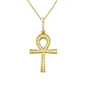 14k Yellow Gold Diamond Ankh Pendant 1 Cwt.