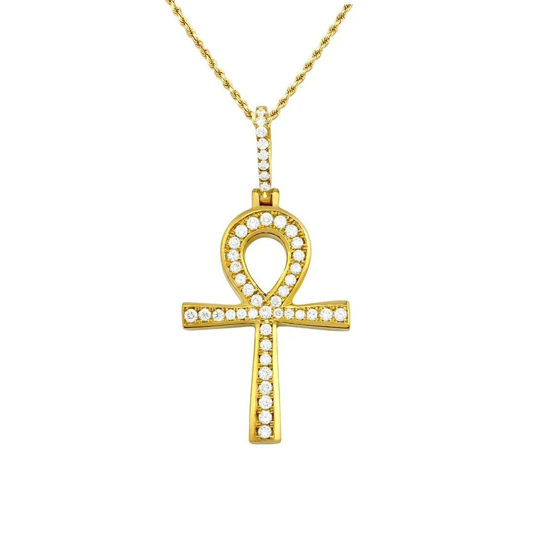 14k Yellow Gold Diamond Ankh Pendant 1 Cwt.