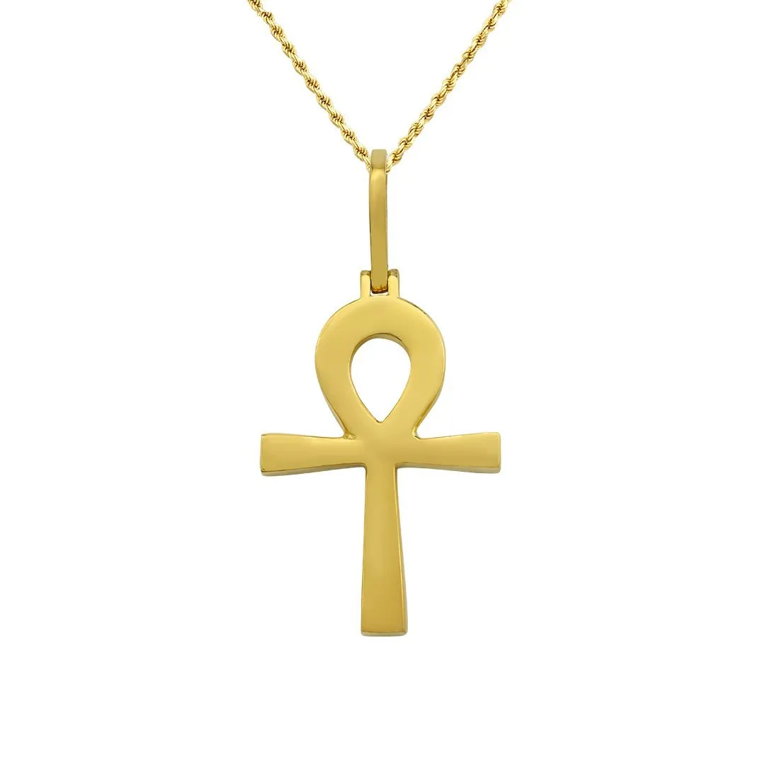 14k Yellow Gold Diamond Ankh Pendant 1 Cwt.