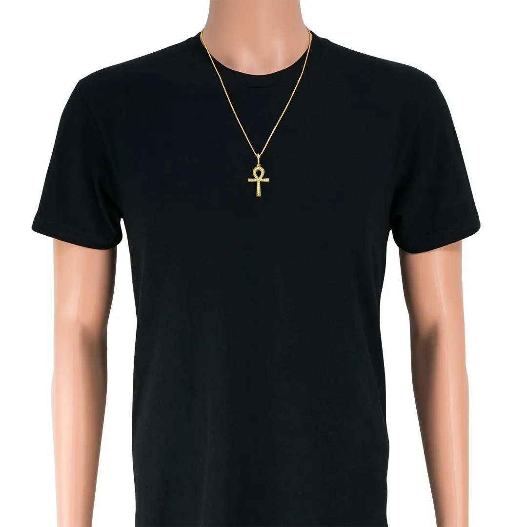 14k Yellow Gold Diamond Ankh Pendant 1 Cwt.