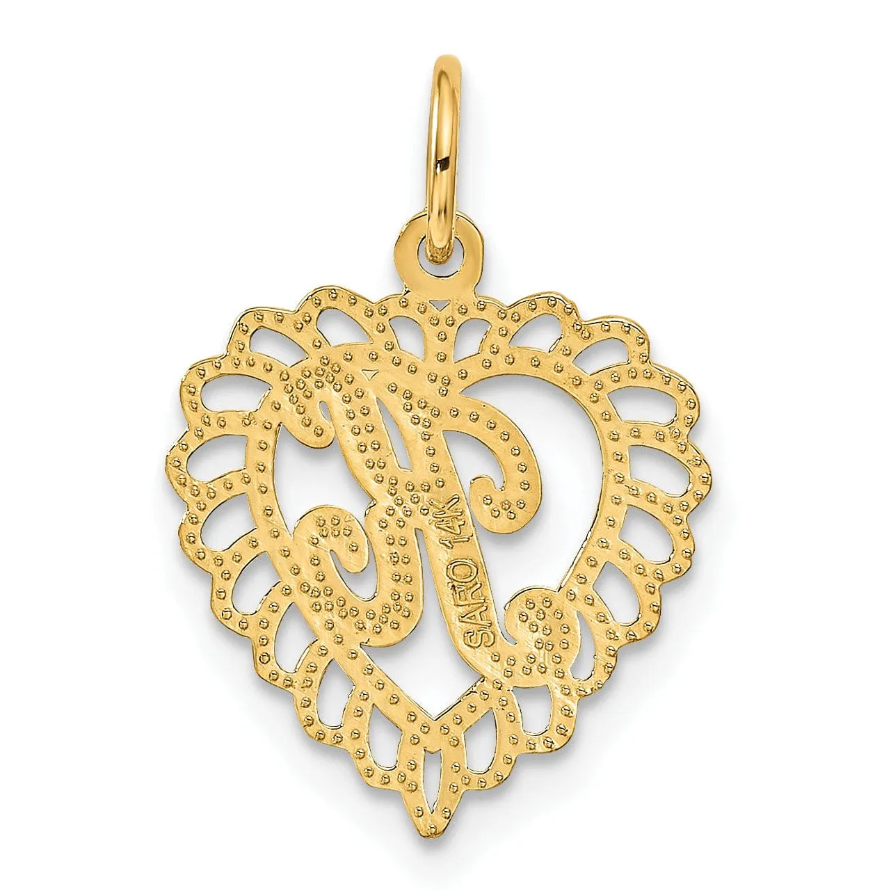 14k Yellow Gold Heart Shape Script Design Letter K Charm Pendant