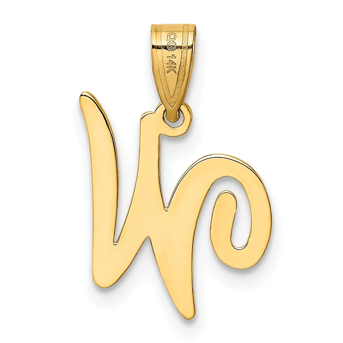 14K Yellow Gold Medium Size Script Design Letter W Initial Pendant